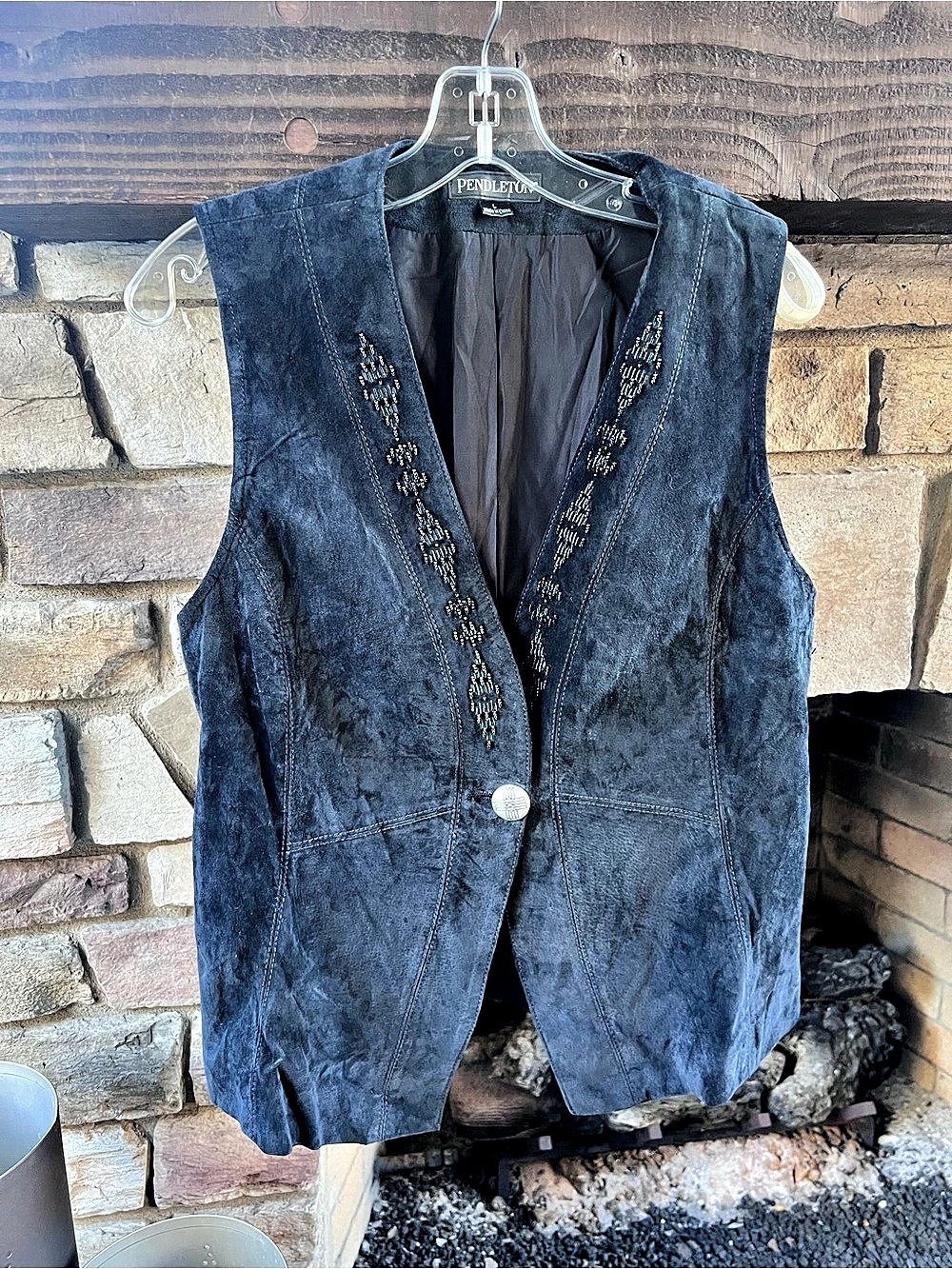 Pendleton 100% Leather 55Women’s Blue/Black Embroidered Vest